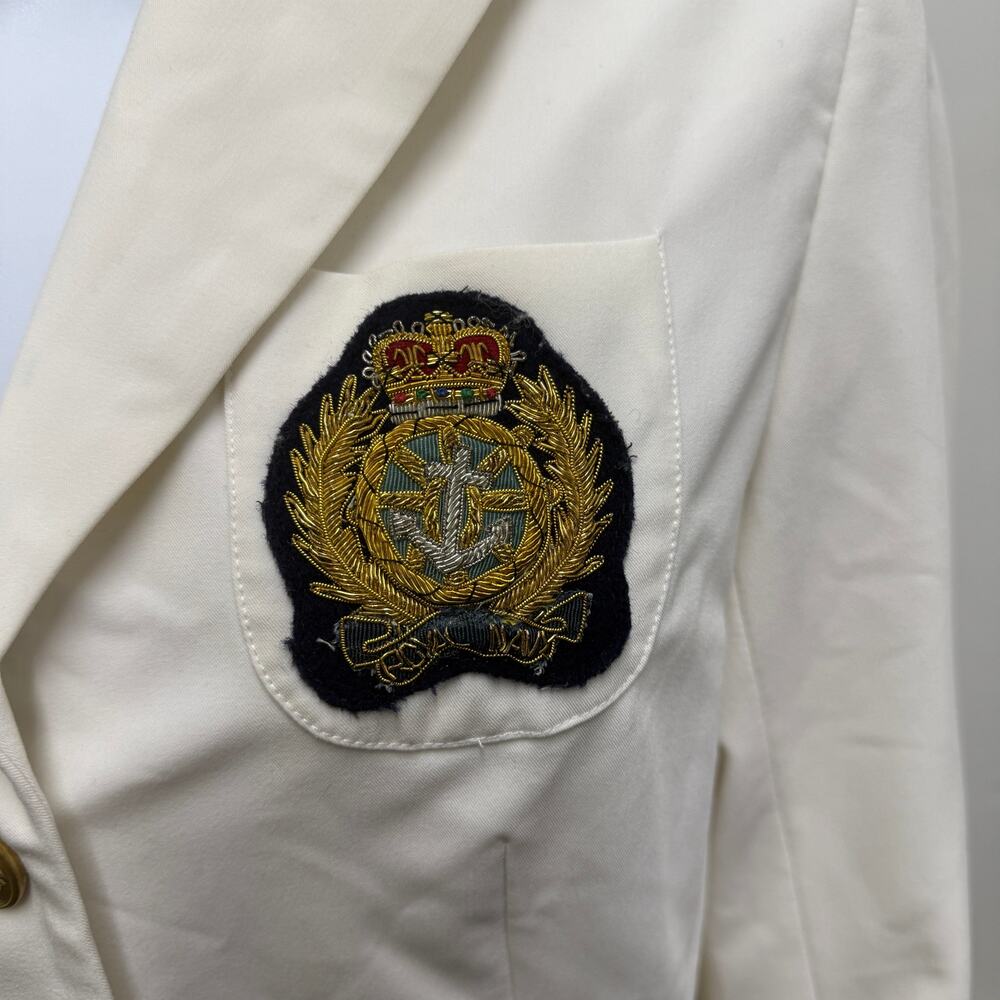 🤍Andrea Behar US 6 Boston Proper Ivory Crest Blazer Gold Button Prep Jacket Y2K - Picture 3 of 5